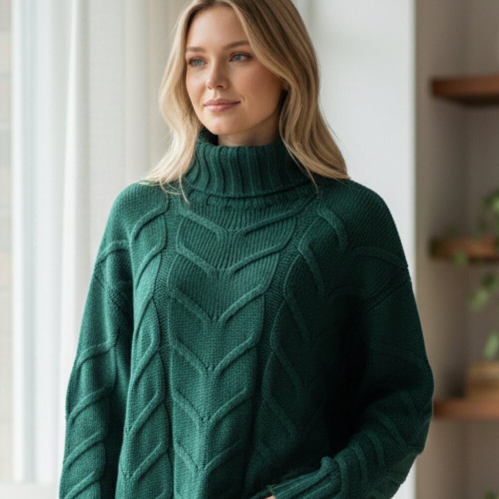 Wilfred Forest Green Cable Knit Turtleneck  100% Merino.Wool Sweater Size S